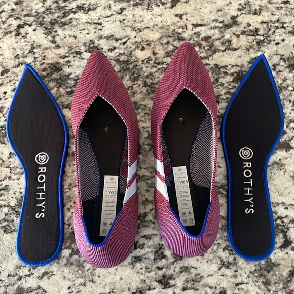 Rothy’s The Point Magenta Racing Stripe Flat Size 6.5 - Picture 4 of 9